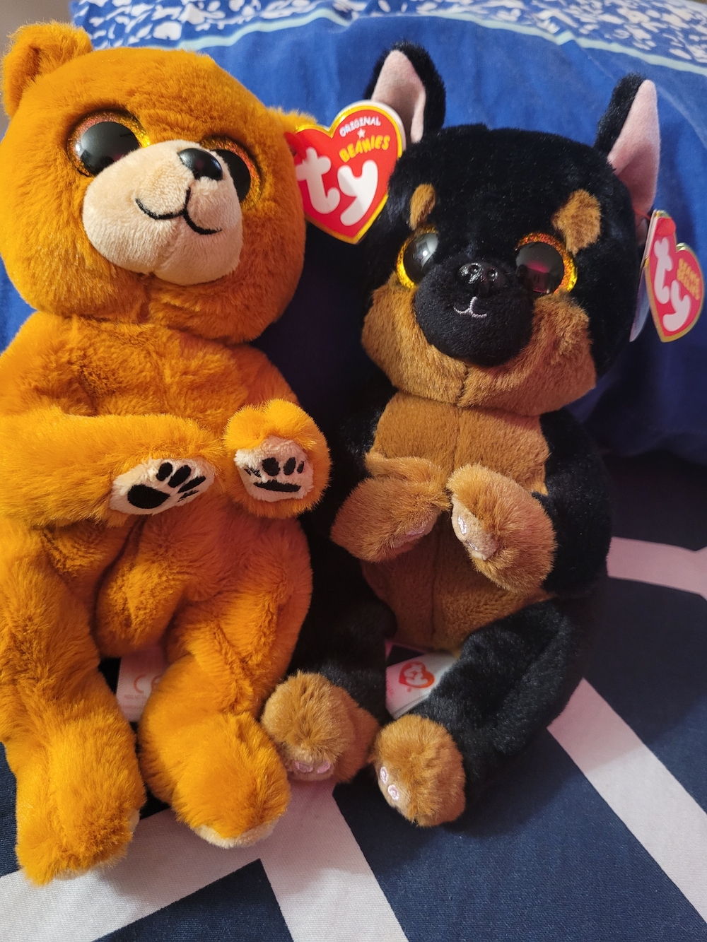 Ty Plush Bear and Dog Duo - Orange Bear & Black/Tan Dog